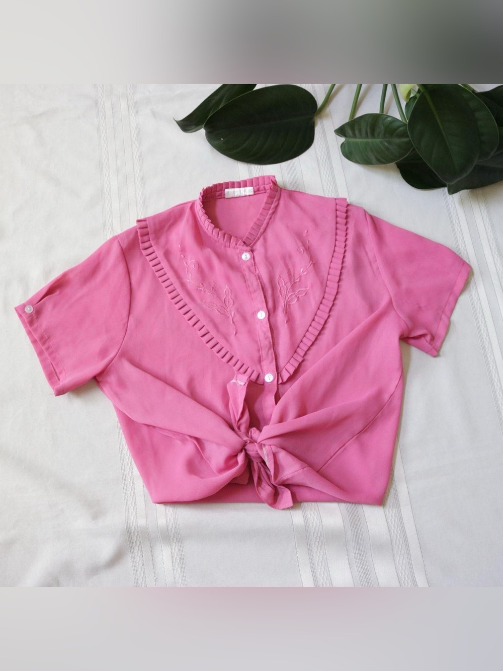 Sheer pink western button down blouse